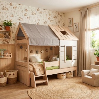 Hüttenbett für Kinder Iris Grau 90x200cm