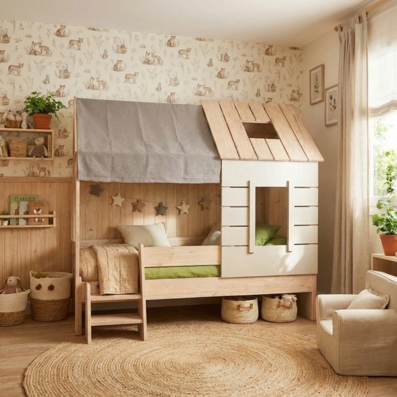 Cama infantil Montessori casita Iris Gris 90x200cm