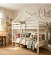 Litera infantil casita de madera Happy blanca 90x190/90x190cm