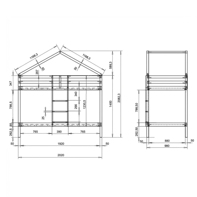Letto a castello bambini casetta legno Happy bianco 90x190/90x190cm