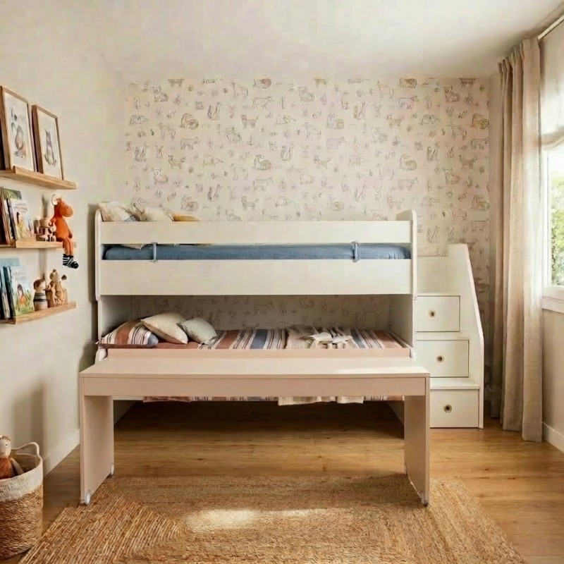 Cama midi con escritorio y cama blanca Gia 90X200/90X190cm
