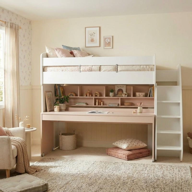 Letto alto Gia con scrivania e contenitore 182,7x252x107,8 cm