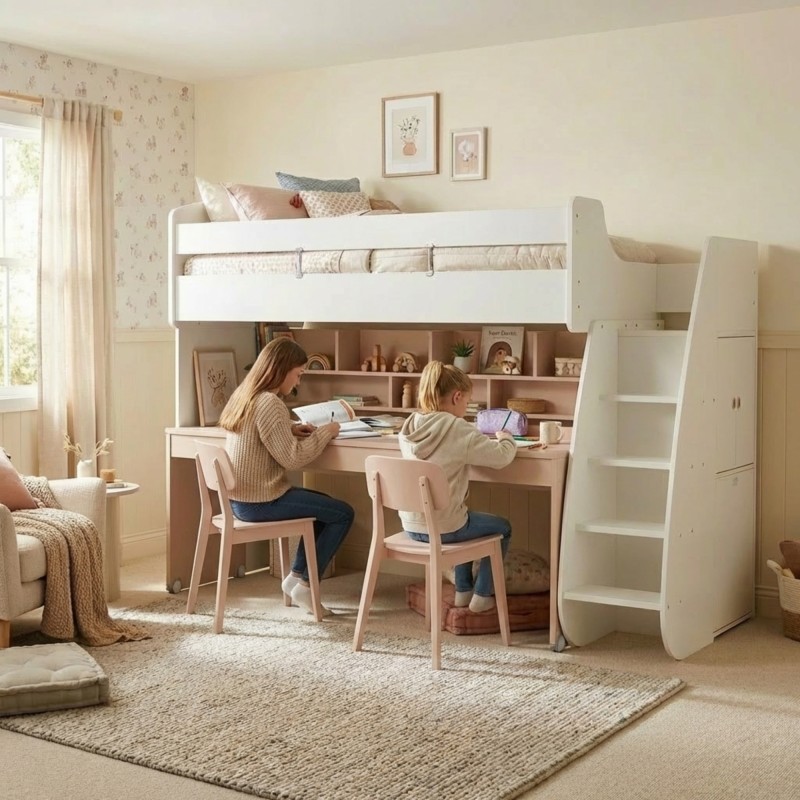 Letto alto Gia con scrivania e contenitore 182,7x252x107,8 cm