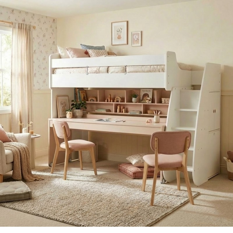 Letto alto Gia con scrivania e contenitore 182,7x252x107,8 cm