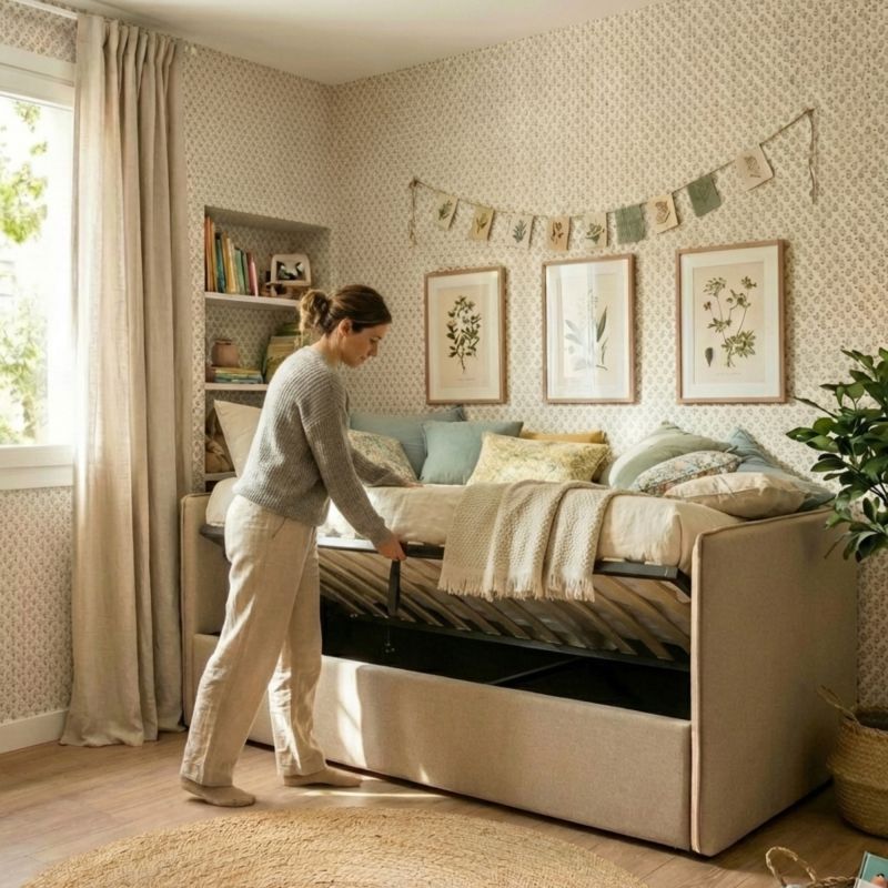 Cama tapizada con almacenamiento Merlín 90x190cm