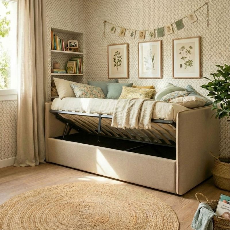 Cama tapizada con almacenamiento Merlín 90x190cm
