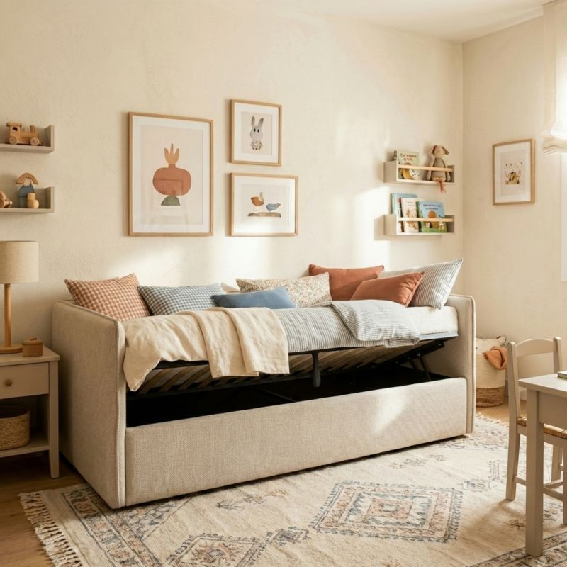 Cama tapizada con almacenamiento Merlín 90x190cm