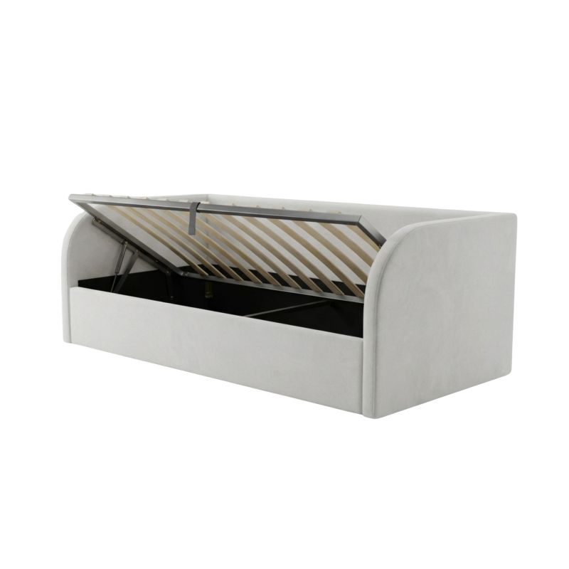 Cama tapizada con almacenamiento beige Arturo 90x190cm