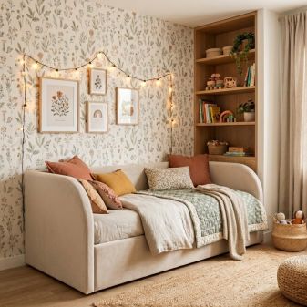 Cama tapizada con almacenamiento beige Arturo 90x190cm