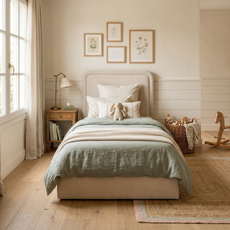 Cama tapizada con almacenamiento beige Kay 90x190cm