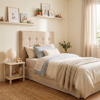 Tête de lit tapissée beige Ardi 90/105cm