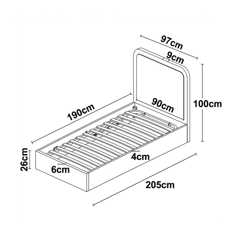 Cama tapizada con almacenamiento beige Kay 90x190cm