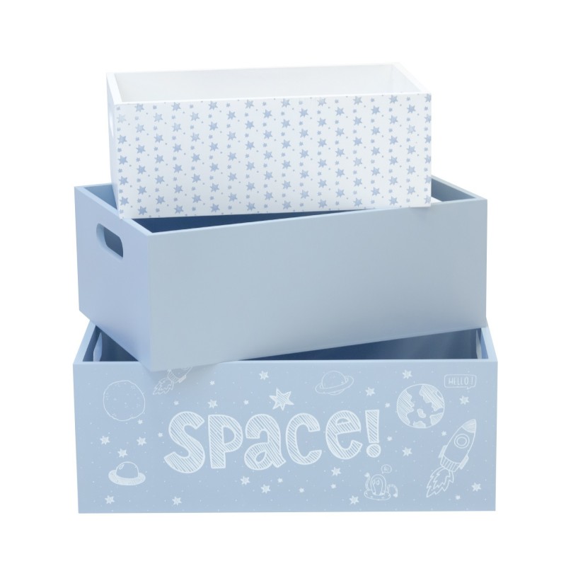 Set 3 cajas de madera decorativas azules Decoración Infantil Cajas y cestos Color: pastel frozen; Tipo de producto: cajas;