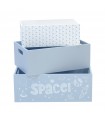 Scatole set de 3 di MDF blu Space 15x40x28/13x35x23/11x30x18cm