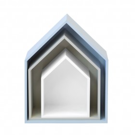 Set 3 estantes casita azul gris y blanco  Decoración Infantil Percheros y estanterías   DISTRIMOBEL Muemue - Muebles