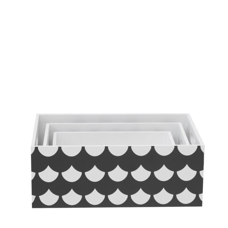 Set 3 boîtes décoratives en bois blanc et noir  CHAMBRE ENFANT 
