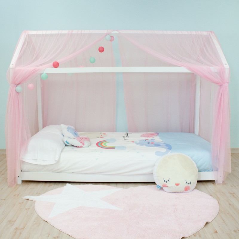 Dosel TUL para camas casita montessori  textil doseles y techos de tela COLORES DISPONIBLES: rosa pastel, blanco mate   Muemue -
