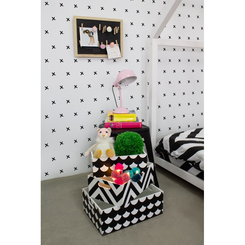 Set 3 cajas de madera decorativas blanco y negro  Decoración Infantil Cajas y cestos   DISTRIMOBEL Muemue - Muebles
