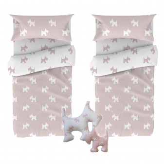 Housse de couette set 3 pièces pack de 2 + coussin cadeau coton 90x190cm