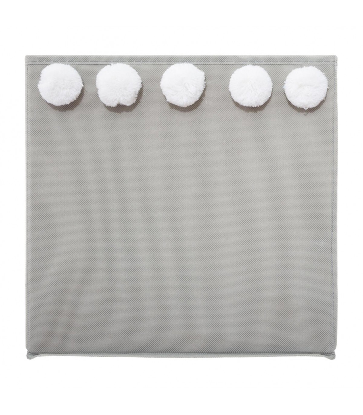 TOILINUX - Lot de 2 boîtes de rangement enfant avec 5 pompons - l. 29 x l.  29 cm - marron et blanc