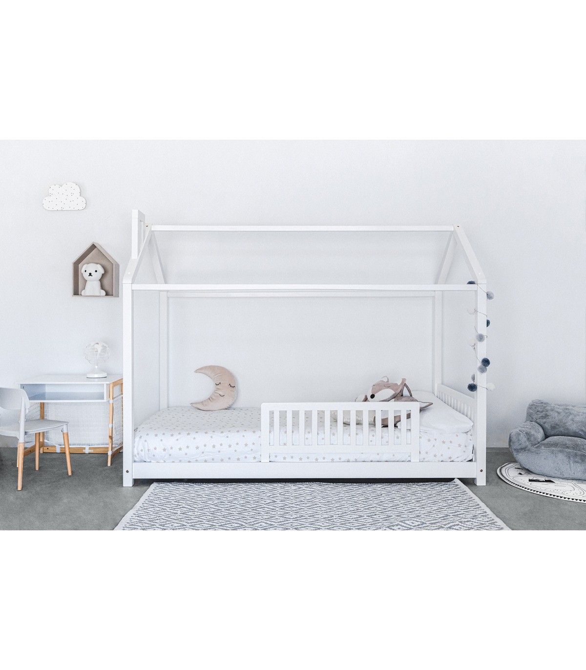 YappyÉtude Lit enfant blanc avec barrière de protection, lit enfant, meuble  enfant -  France