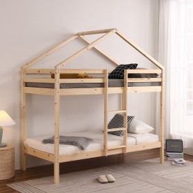 Lit superposé pour enfant petite maison en bois Happy 90x190/90x190cm