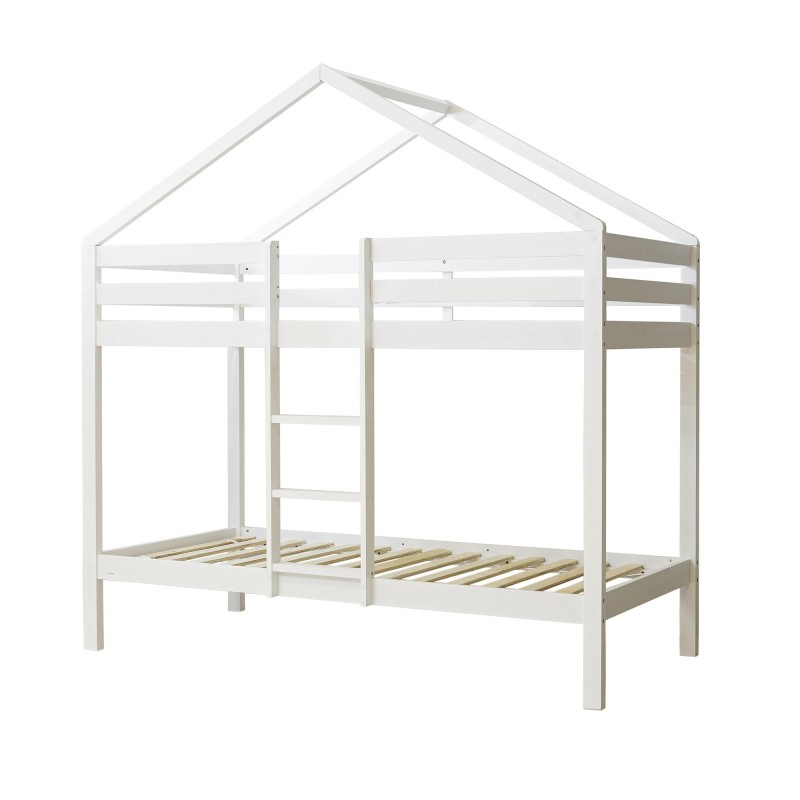Lit superposé maison en bois Happy blanche 90x190/90x190cm