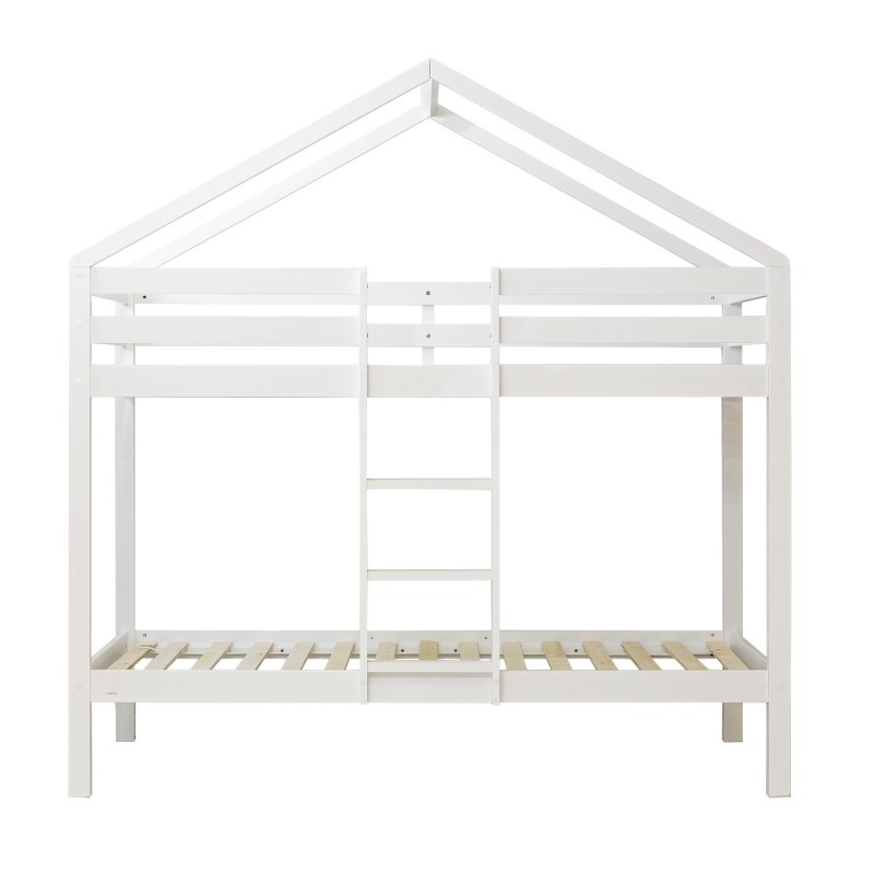 Lit superposé maison en bois Happy blanche 90x190/90x190cm
