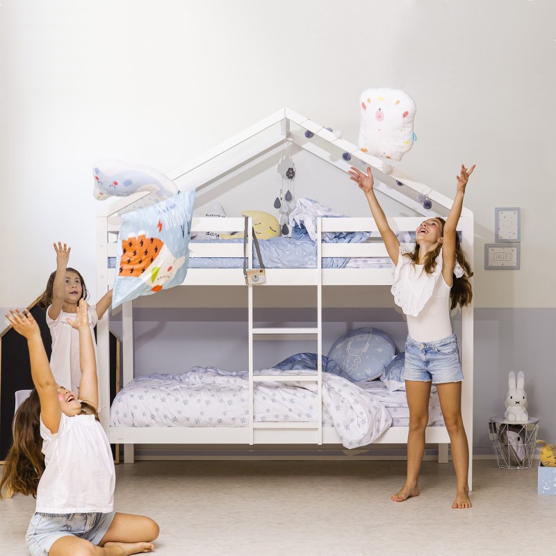 Lit superposé maison en bois Happy blanche 90x190/90x190cm